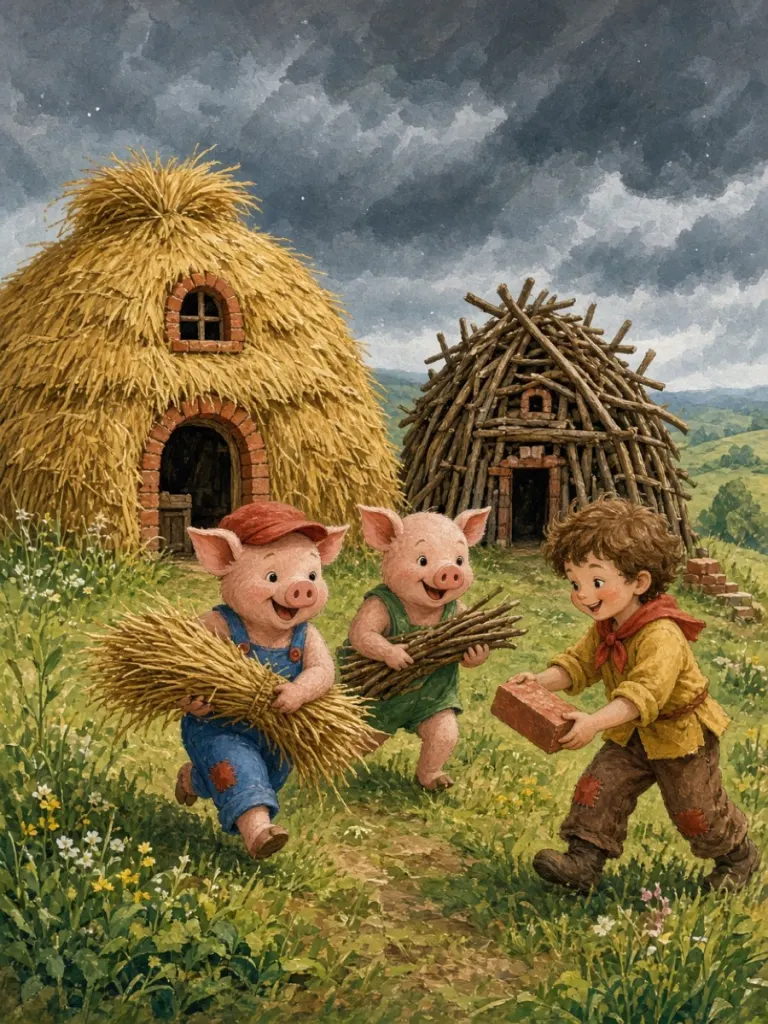 Die drei kleinen Schweinchen — Stroh, Holz und feste Ziegel